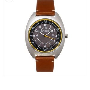 NWT Breed Men's Victor Silver and Tan Leather Watch